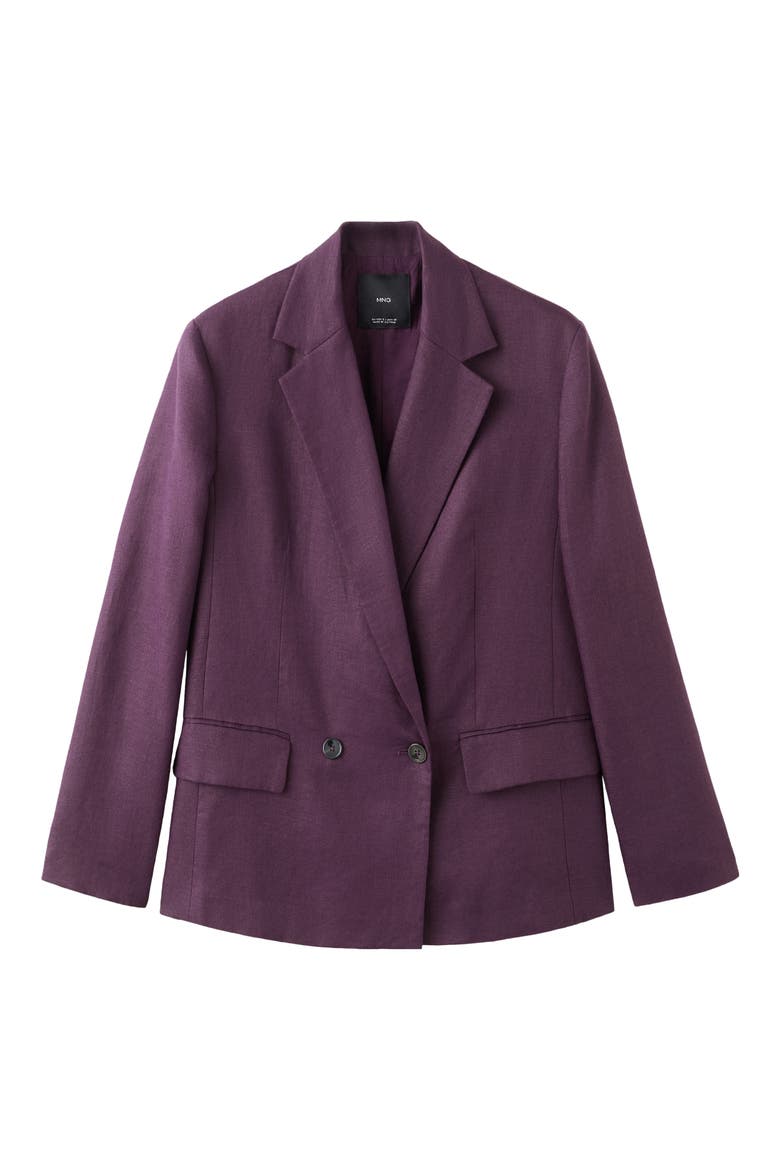 Double Breasted Linen Blazer, Alternate, color, PURPLE