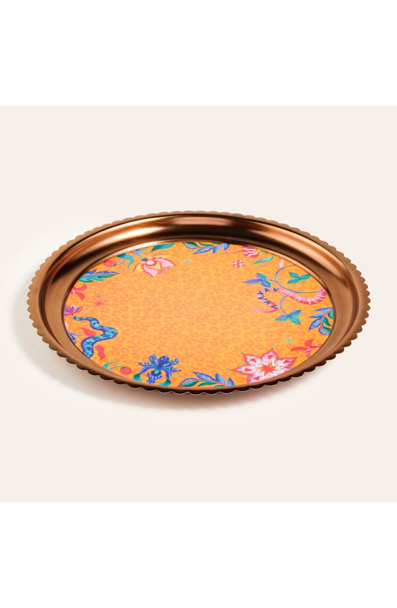 Zsa Zsa Zsu Nanpur Patterned Round Metal Decorative Tray 7X7 In, Alternate, color, Orange