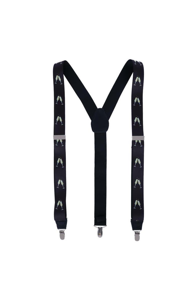 Ascentix Champagne Bottle Print Clip End Suspenders, Main, color, Black