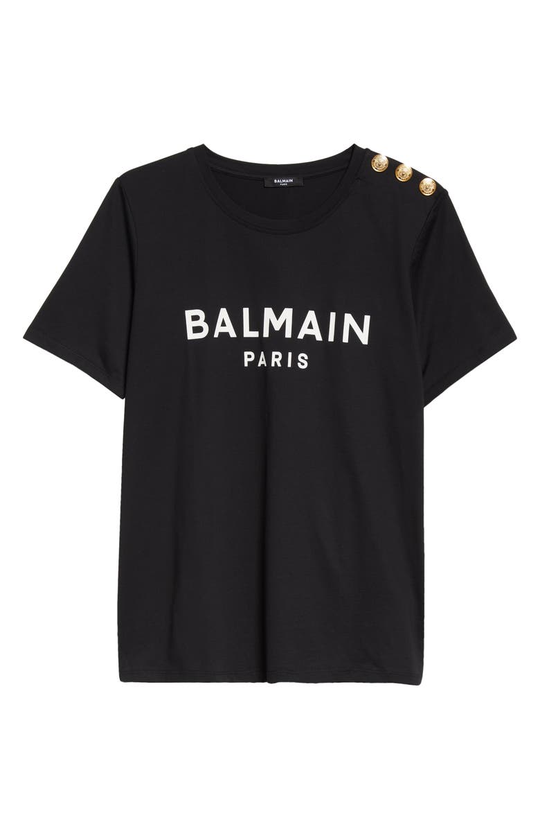 Balmain Button Shoulder Cotton Logo Graphic T-Shirt, Alternate, color, Eab Black/ White