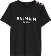 Balmain Button Shoulder Cotton Logo Graphic T-Shirt