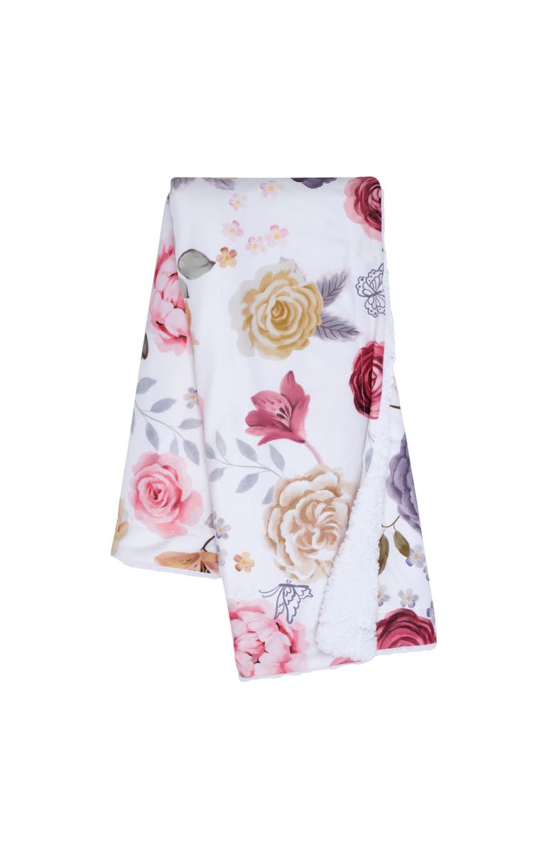 Lambs & Ivy Secret Garden Ultra-Soft Fleece/Minky Floral Baby Blanket, Main, color, White