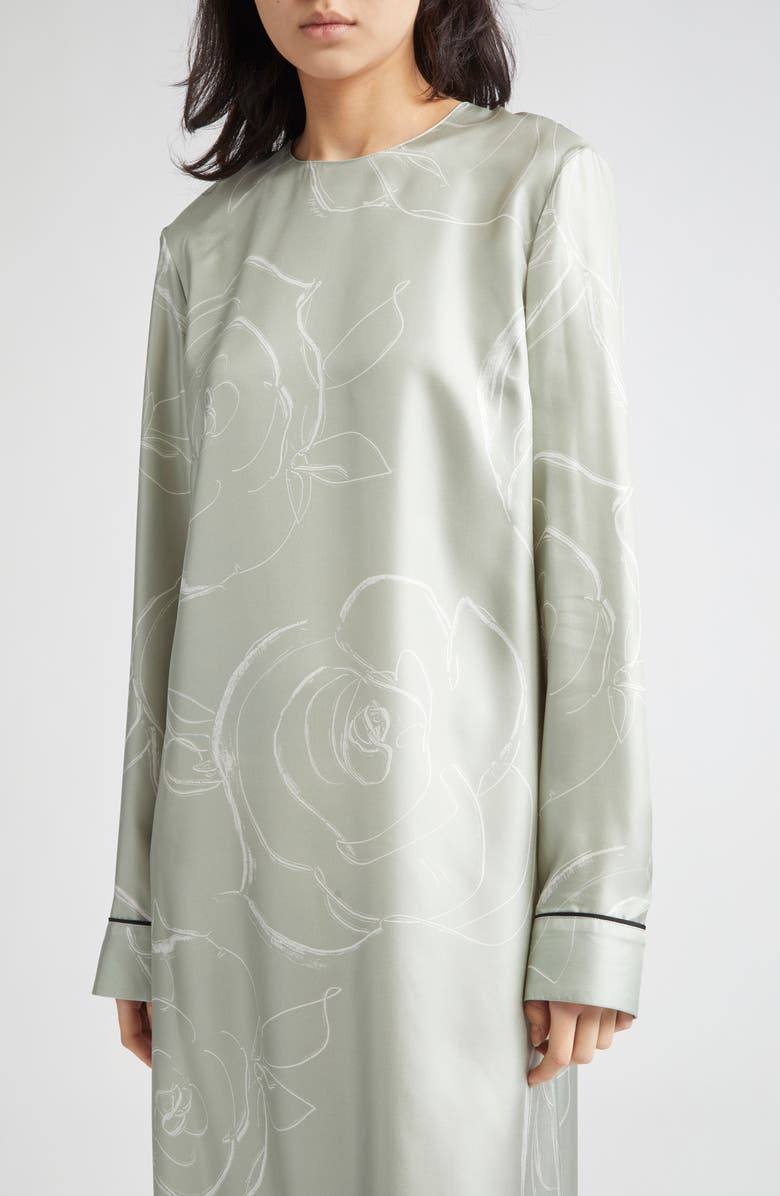 Marni Drawn Floral Long Sleeve Silk Dress, Alternate, color, Auv19 Linden