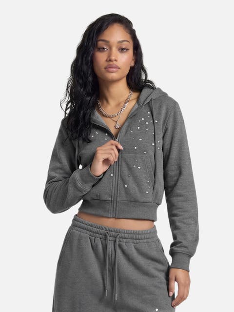 Studded Cropped Zip-up Hoodie