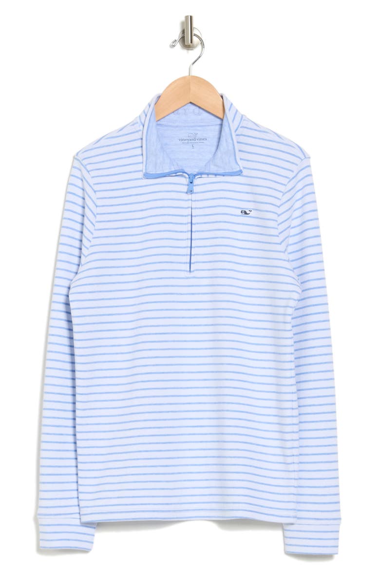 Kids' Saltwater Stripe Quarter Zip Sweatshirt, Main, color, WHITE CAP/ JAKE BLUE