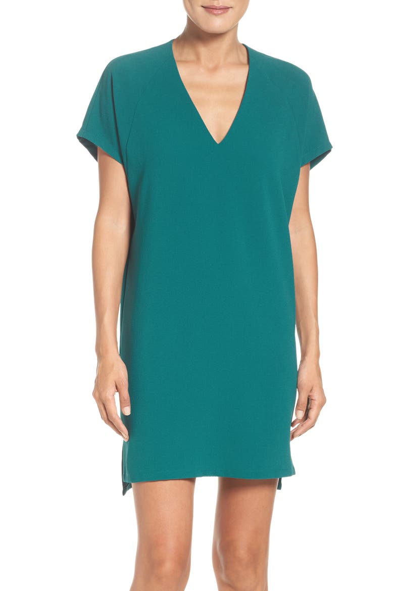 Kinsey V-Neck Crepe Shift Dress, Main, color, JADE