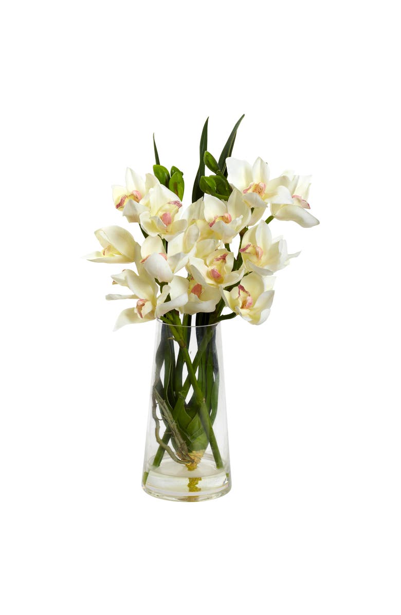 NEARLY NATURAL Cymbidium Orchid with Vase, Main, color, White/Green