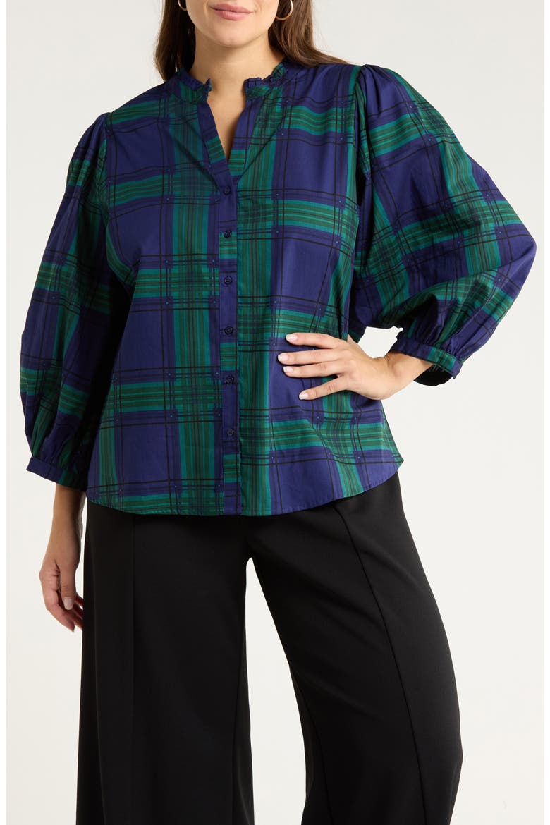 Ima Harrisville Plaid Button-Up Cotton Shirt, Main, color, NAVY-GREEN