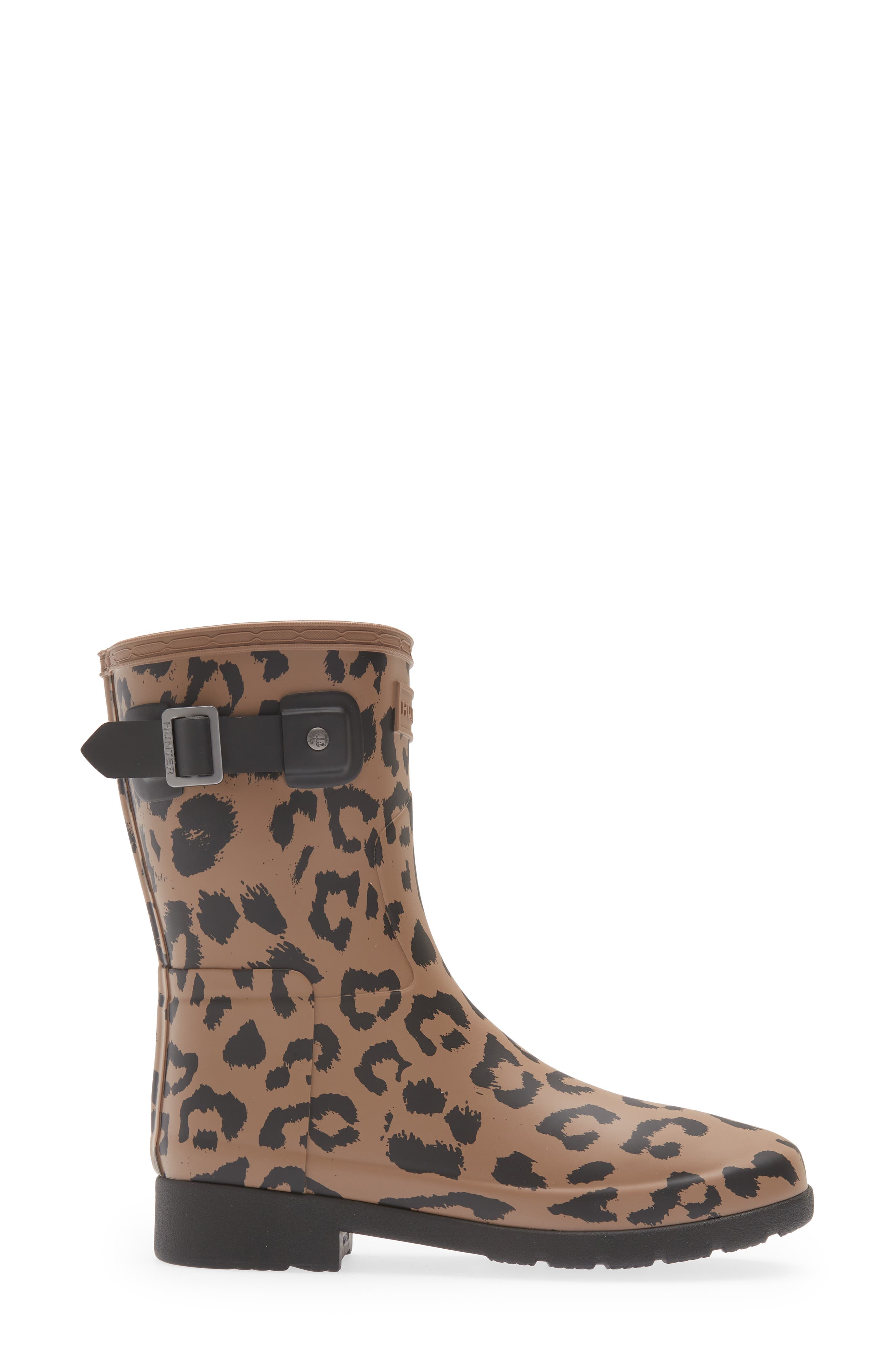 Hunter Original Refined Short Leopard Waterproof Rain Boot, Alternate, color, 