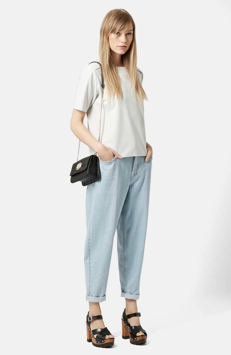 Topshop Raw Edge Short Sleeve Shirt, Alternate, color,