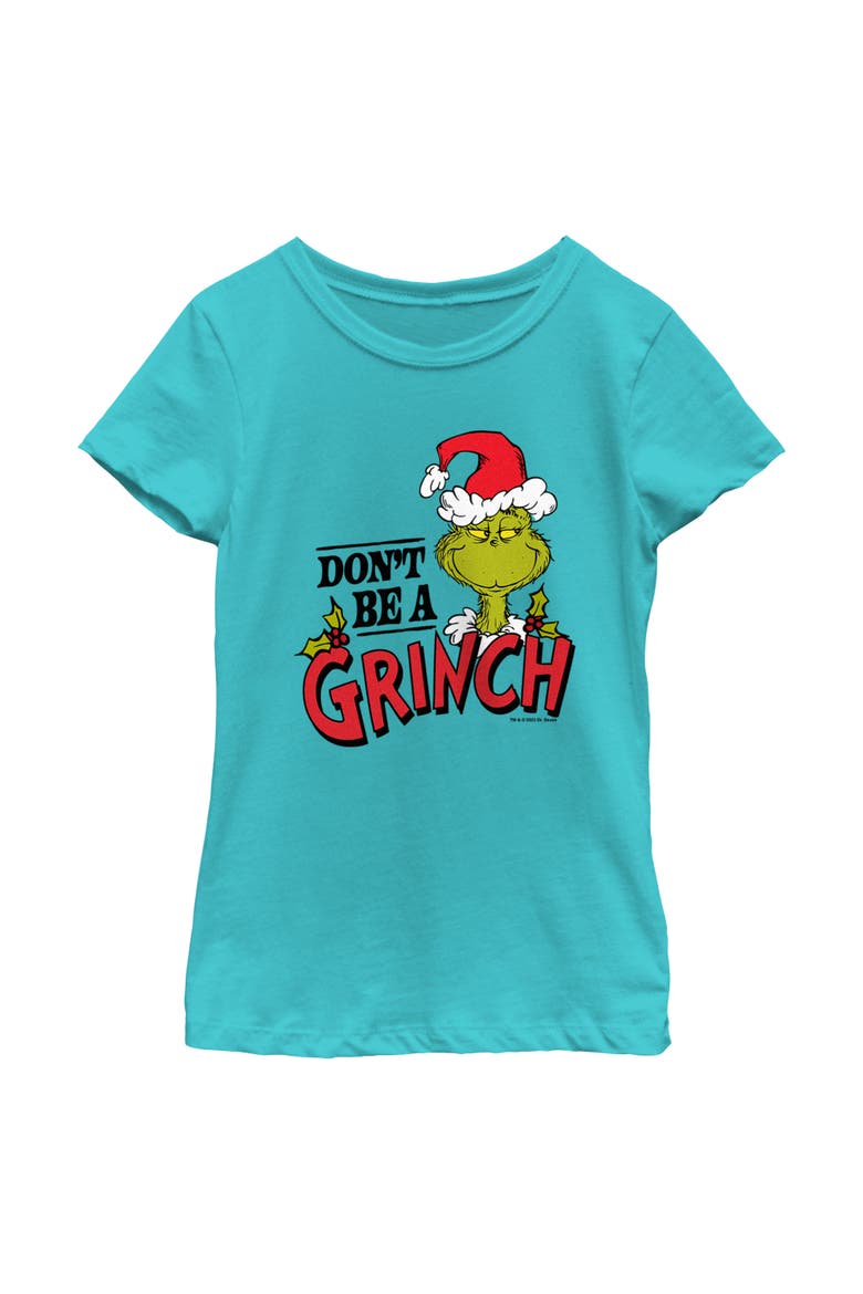 Girls' Dr. Seuss Christmas Don't Be a Grinch Graphic T-Shirt, Main, color, Tahiti Blue
