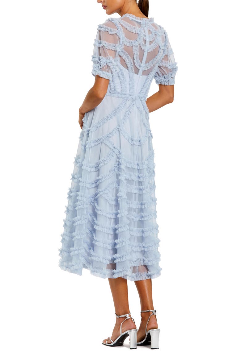 High Neck Short Sleeve Ruffled Midi Dress, Alternate, color, Periwinkle