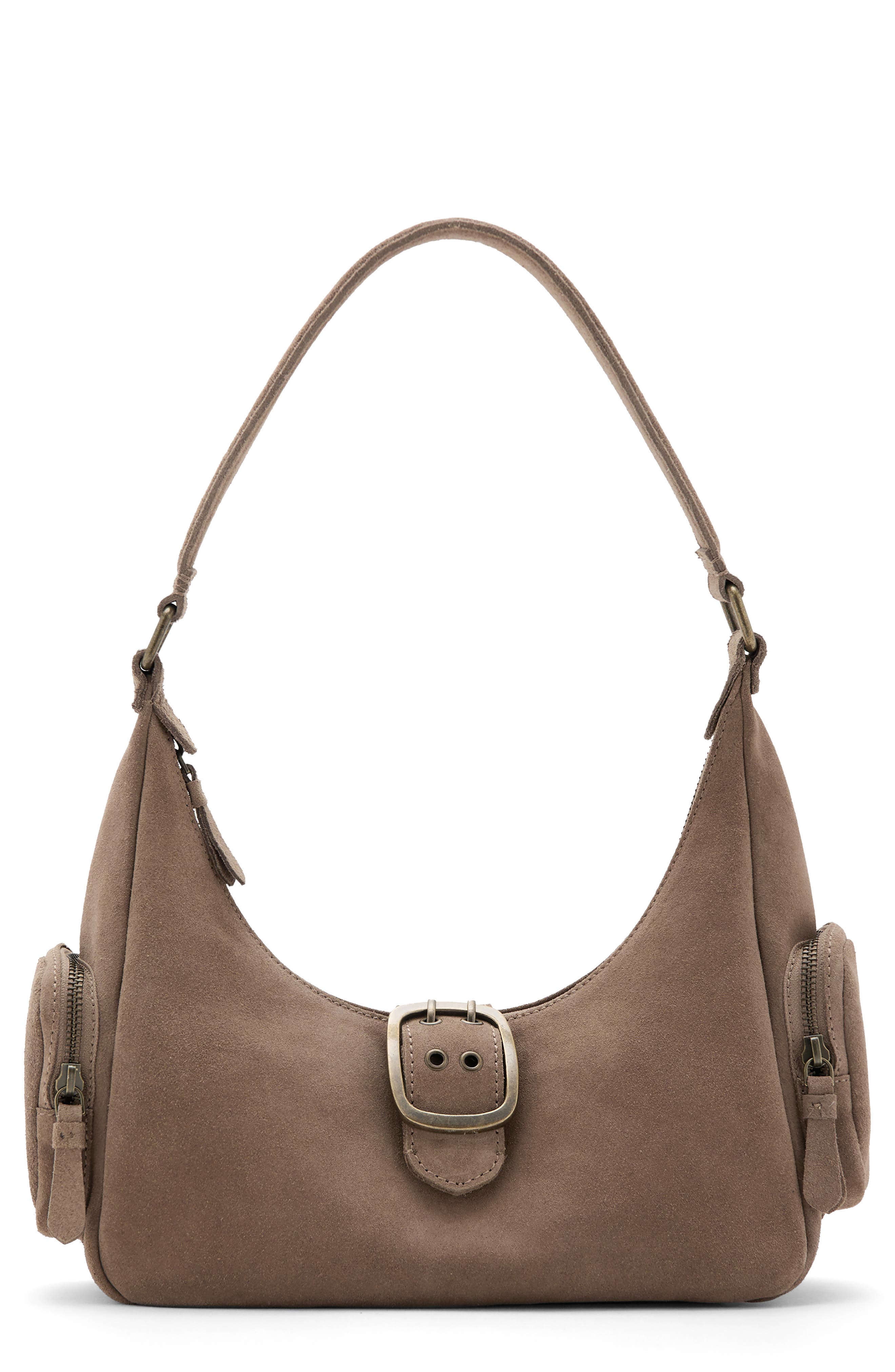 MANGO TEEN Suede Buckle Handbag, Main, color, Medium Brown