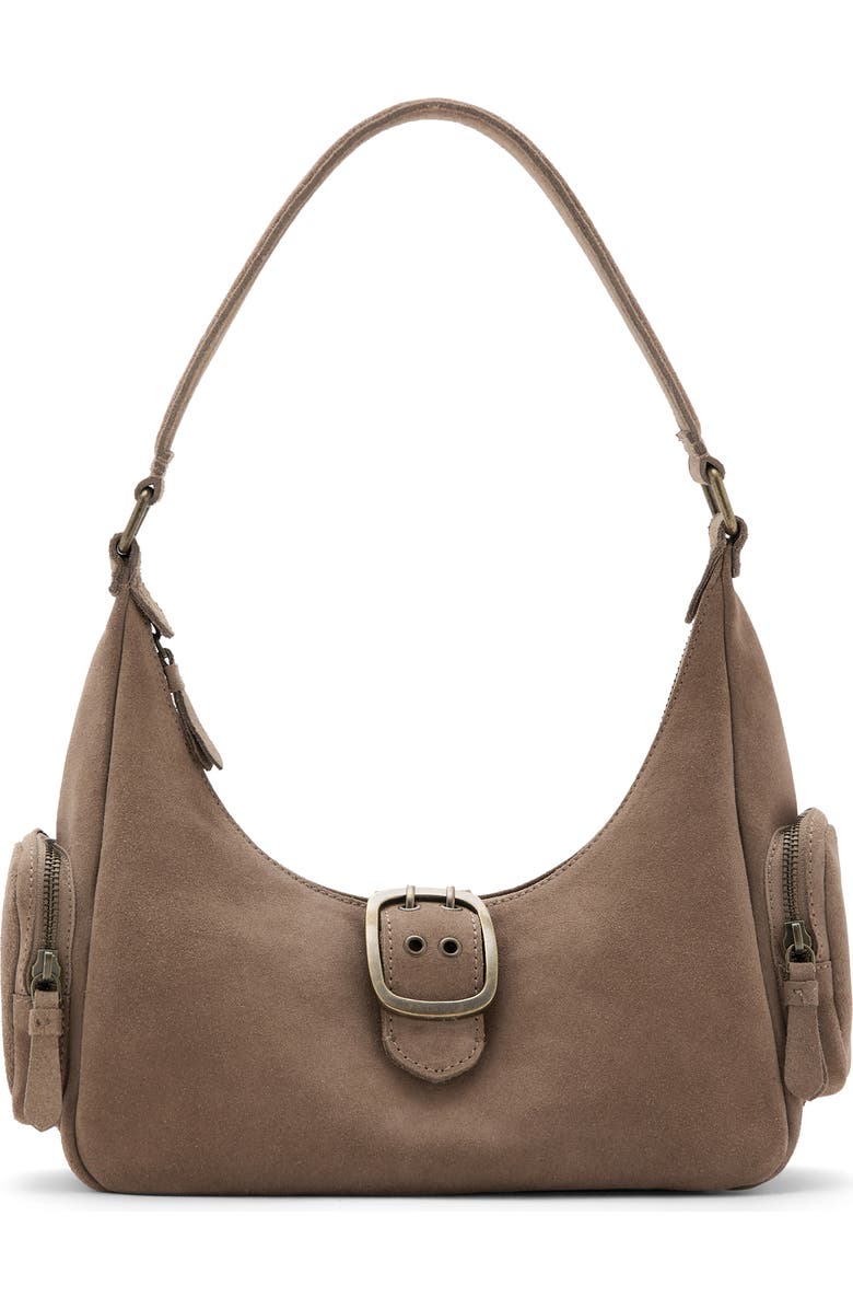 MANGO TEEN Suede Buckle Handbag, Main, color, Medium Brown