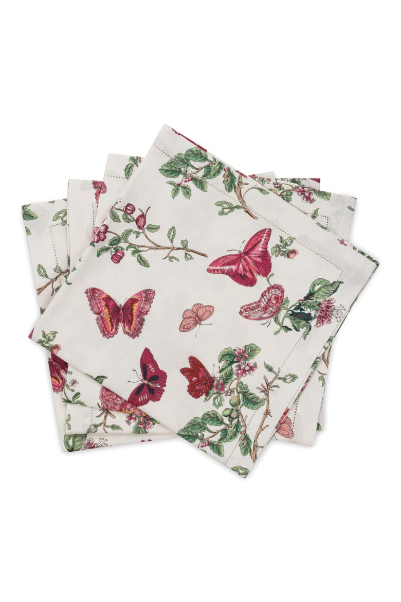 Baudin Butterfly Set of 4 Linen Napkins, Main, color, RUBY