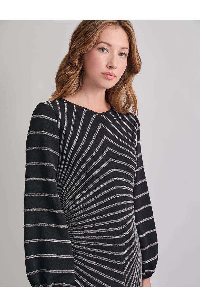 Misook A-Line Melange Striped Soft Knit Midi Dress, Alternate, color, Black/New Ivory