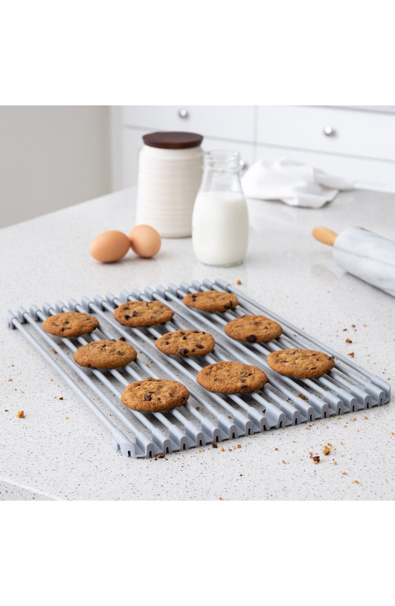 Better Houseware Multipurpose Roll Up Rack, Silicone coated Stainless Steel, Large, Alternate, color, Gray