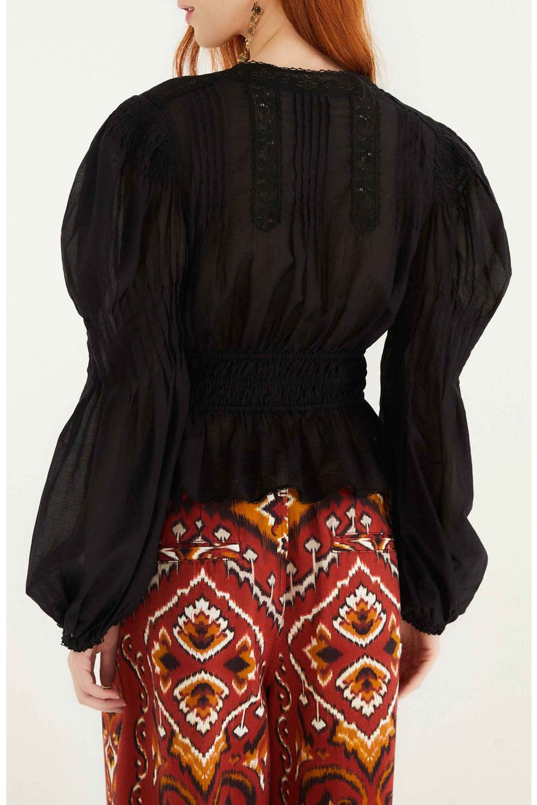 Lace Puff Sleeve Top, Alternate, color, BLACK