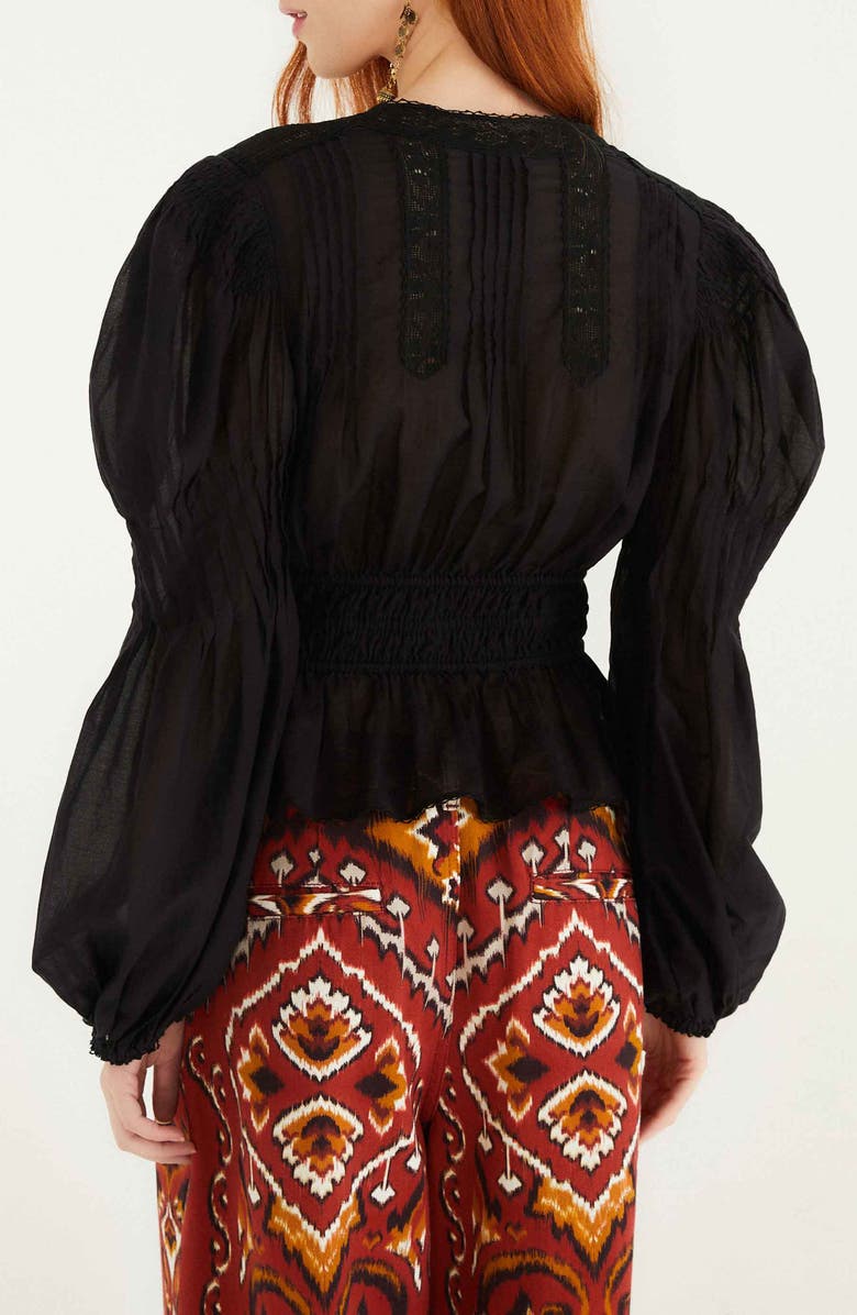FARM Rio Lace Puff Sleeve Top, Alternate, color, Black