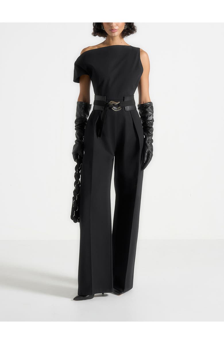 Manière De Voir Valerie Tailored Off Shoulder Jumpsuit With Belt, Main, color, Black
