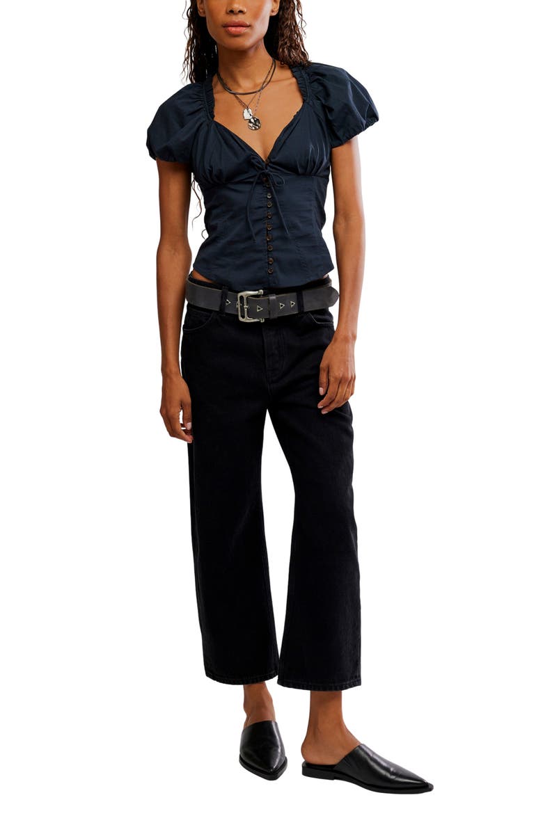 Free People Summer Pleated Puff Sleeve Blouse, Alternate, color, Black