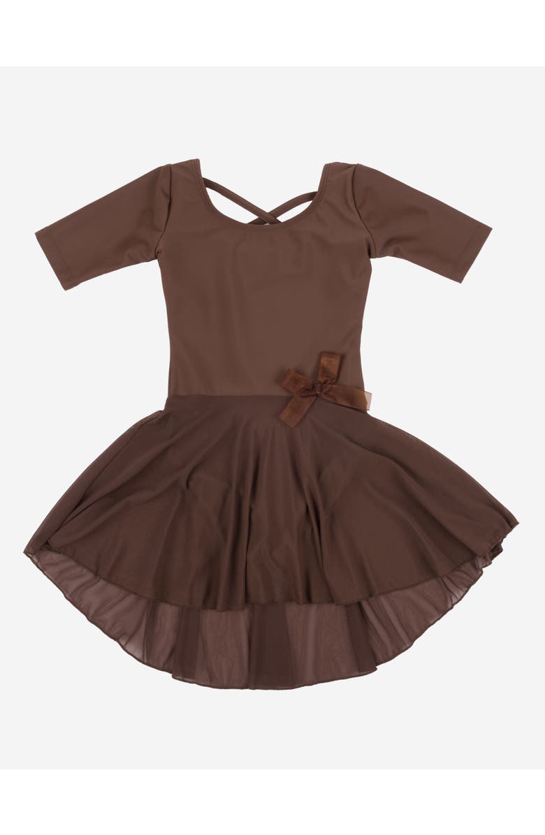 Leveret Girls Short Sleeve Skirted Leotard, Main, color, Brown