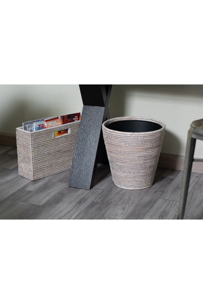 Artifacts Rattan Round Tapered Waste Basket with Metal Liner, Alternate, color, White Wash