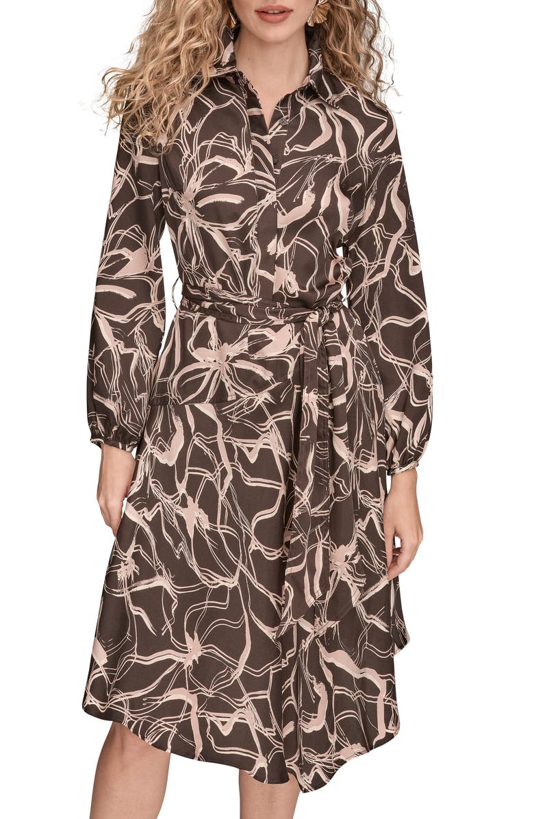 Donna Karan New York Long Sleeve Belted Shirtdress, Alternate, color, Chocolate Plum