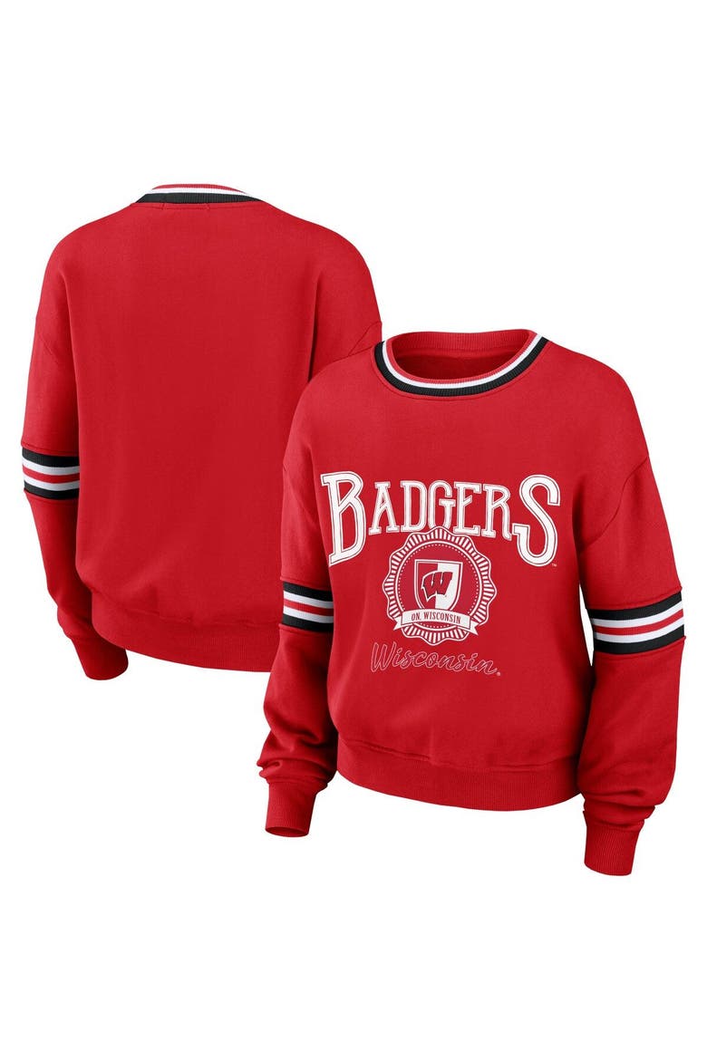 Women's WEAR by Erin Andrews Red Wisconsin Badgers Vintage Pullover Sweatshirt, Main, color, Red
