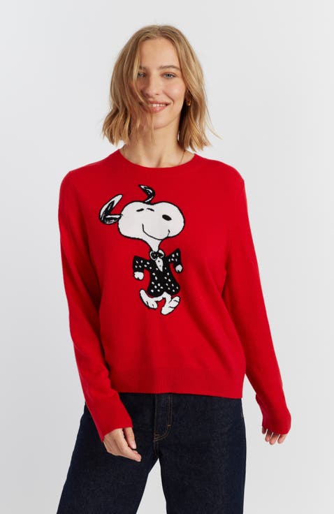 Wool-Cashmere Crewneck Dancing Snoopy Sweater