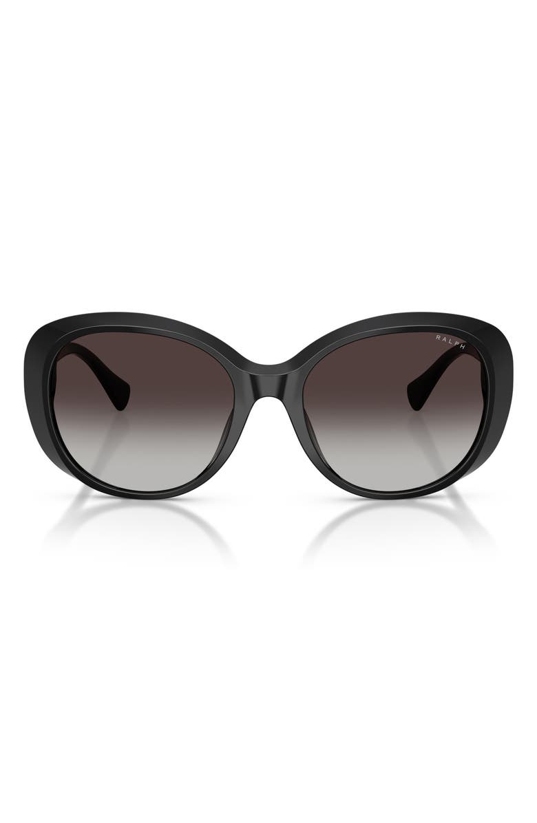 RALPH 56mm Gradient Round Sunglasses, Main, color, Shiny Black / Gradient Grey