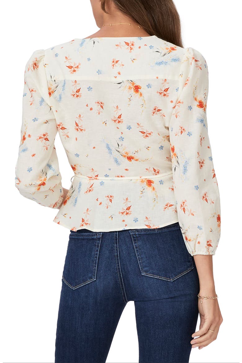 Ninette Orchid Print Linen & Cotton Wrap Blouse, Alternate, color, CREMMLTI