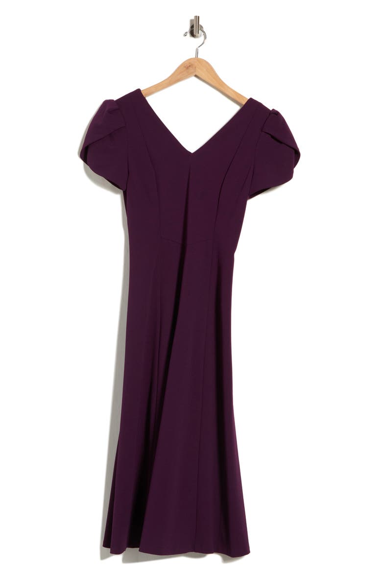 Tulip Sleeve A-Line Midi Dress, Alternate, color, AUBERGINE