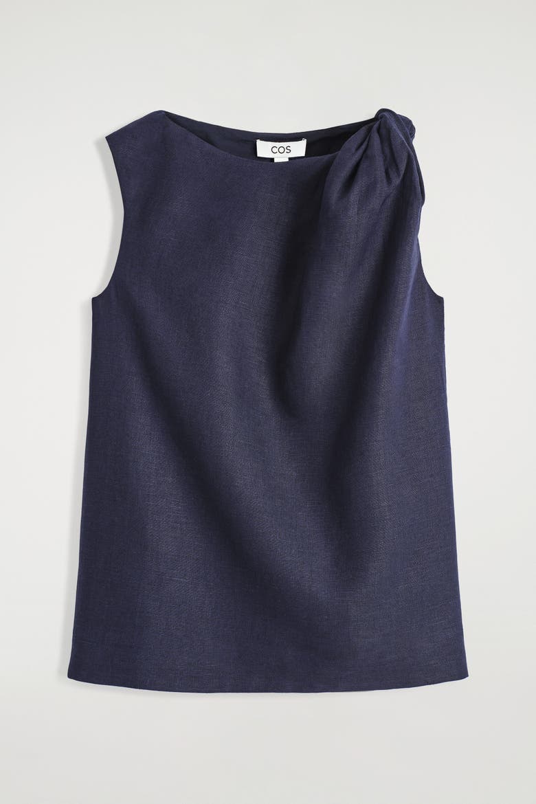 Twisted-Detail Linen Top, Alternate, color, NAVY