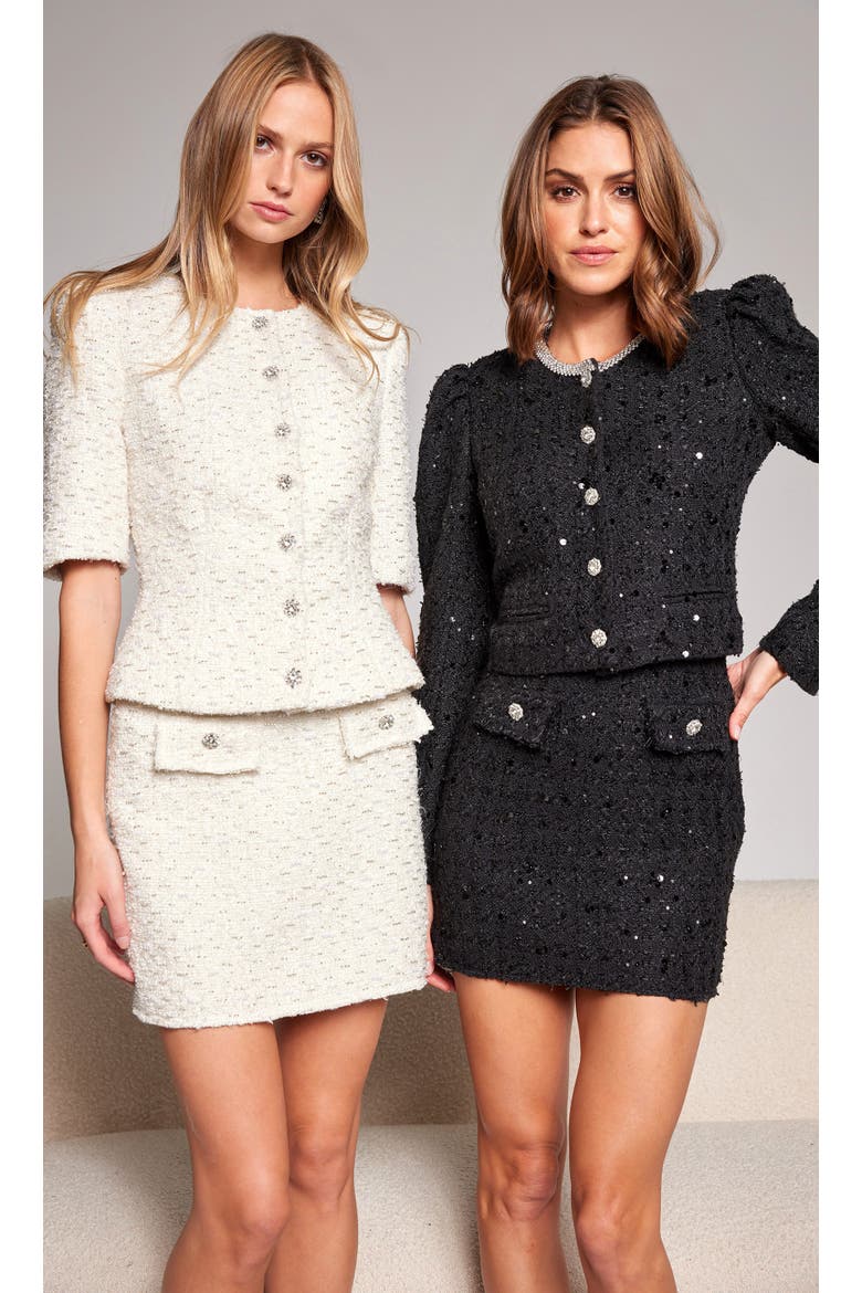 Chiara Crystal Embellished Tweed Jacket, Alternate, color, Black