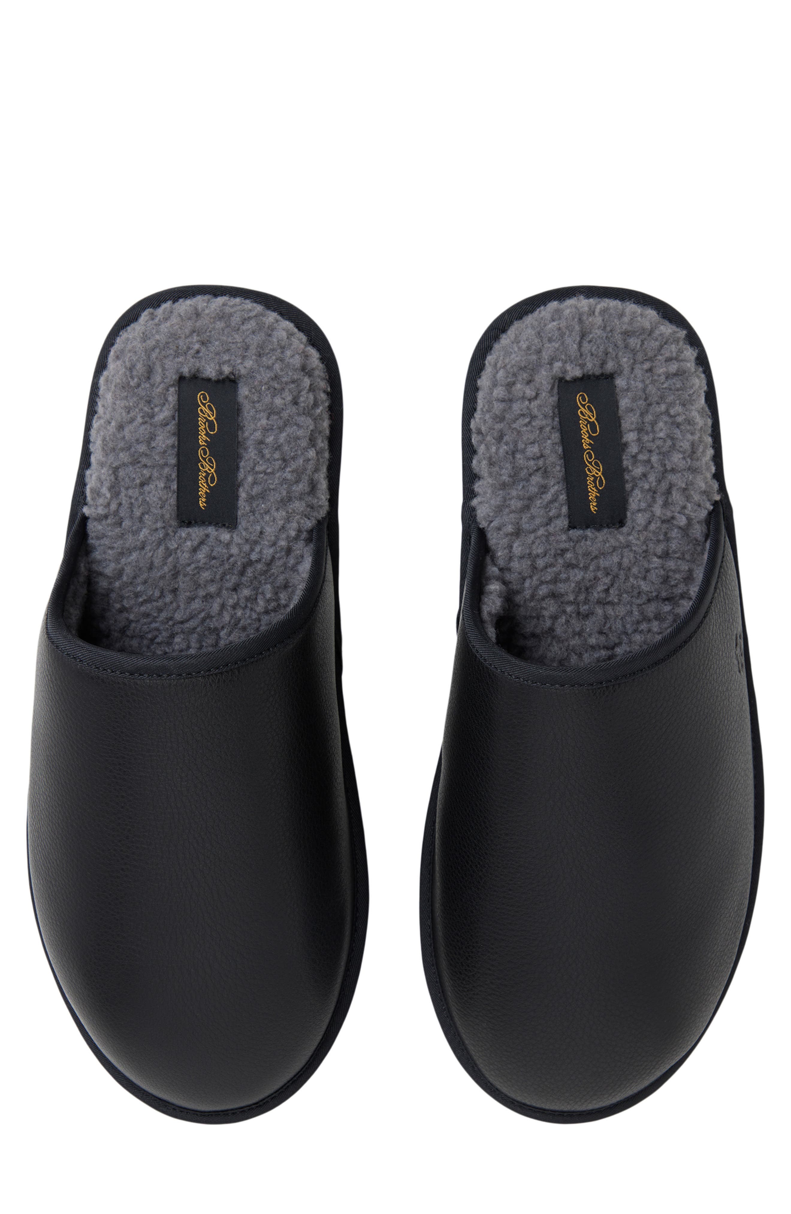 Brooks Brothers Drew Wool Faux Fur Lined Slipper, Alternate, color, Black