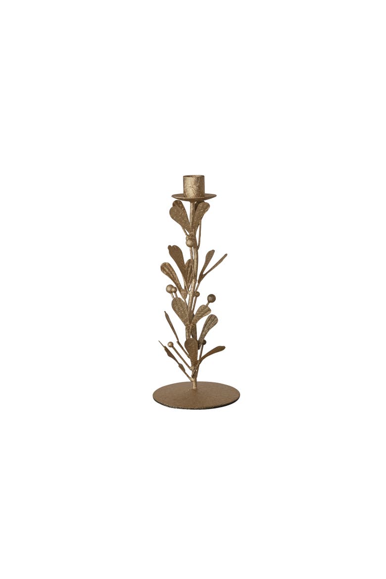 Distressed Iron Leaves & Berries Taper Holder, Main, color, Gold
