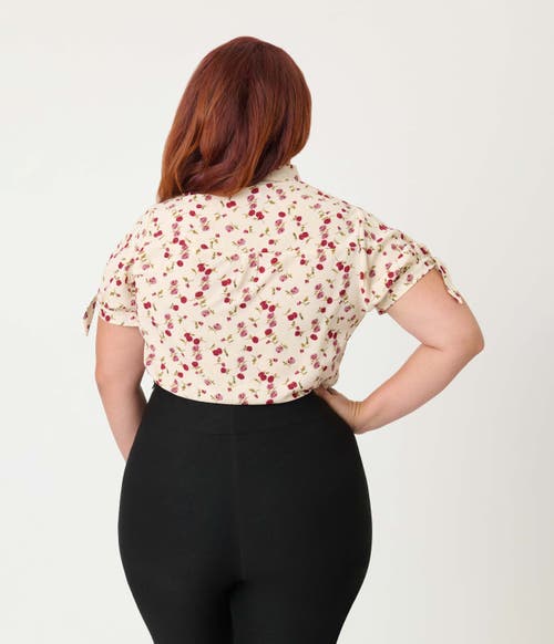 Unique Vintage Plus Size 1950s Tie Cuff Blouse In Neutral