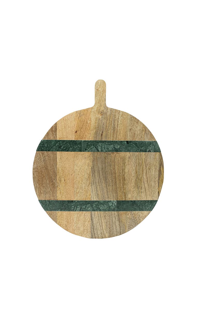 Foreside Home and Garden Cillian Dark Green Round Marble Serving Board, Main, color, Brown