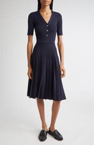 Thom Browne Mixed Stitch Wool & Silk Midi Dress