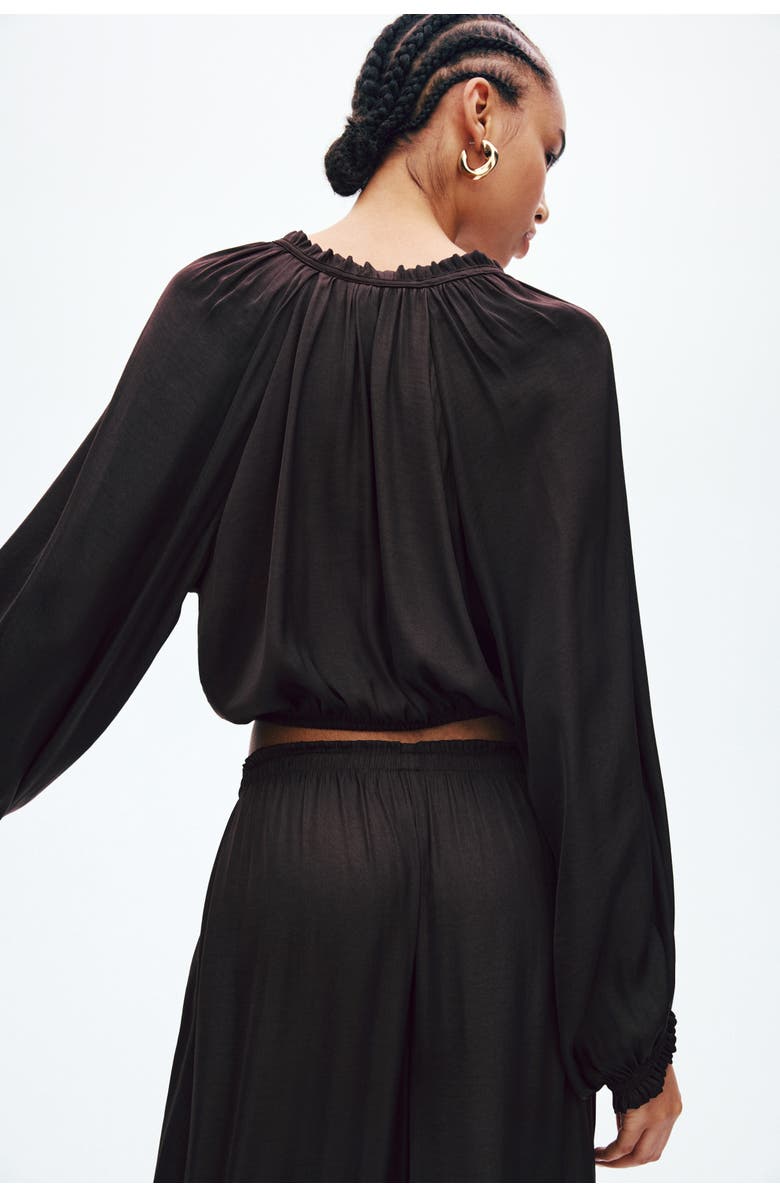 H&M Balloon-sleeved Blouse, Alternate, color, Dark Brown