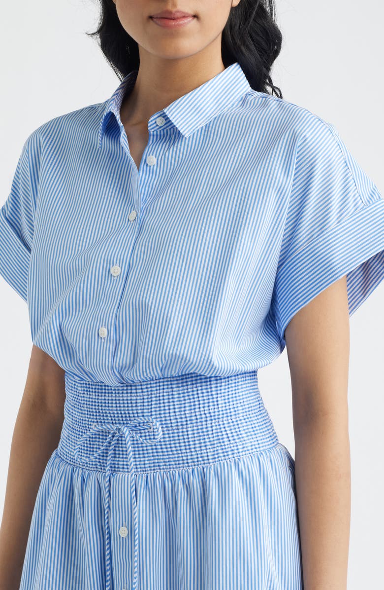 SPANX<sup>®</sup> Stripe Smocked Waist Cotton Midi Dress, Alternate, color, Aster