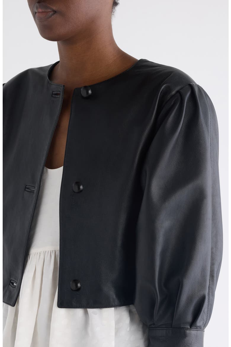 Plongé Lambskin Leather Short Jacket, Alternate, color, BLACK