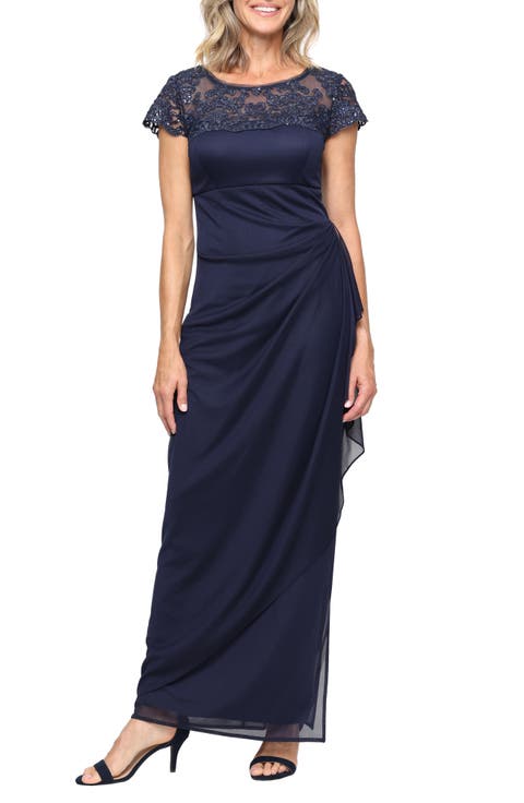Alex Evenings Sequin Mesh Satin Gown (Petite)
