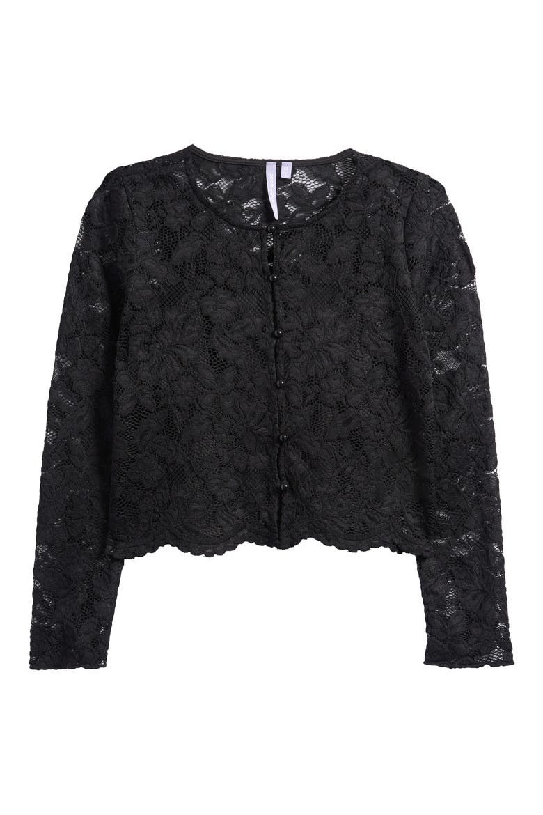 Kids' Floral Lace Button-Up Top, Main, color, BLACK