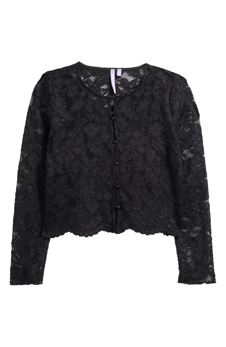 Good Luck Girl Kids' Floral Lace Button-Up Top, Main, color, Black