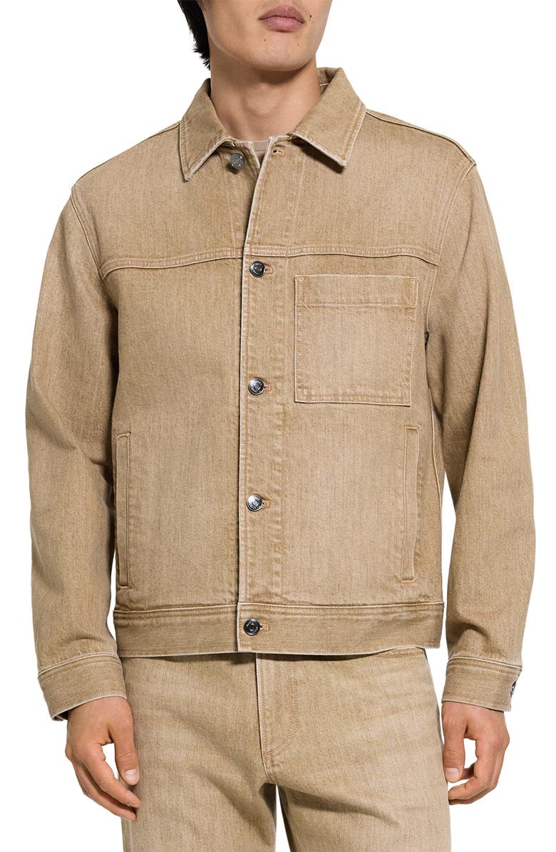 Theory Mod Cotton Denim Trucker Jacket, Main, color, Washed Brown