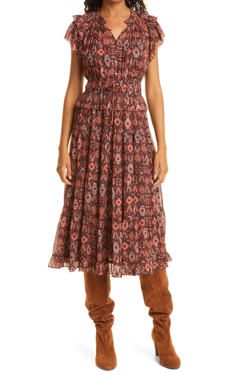 Ulla Johnson Emine Ruffle Silk Midi Dress, Main, color,