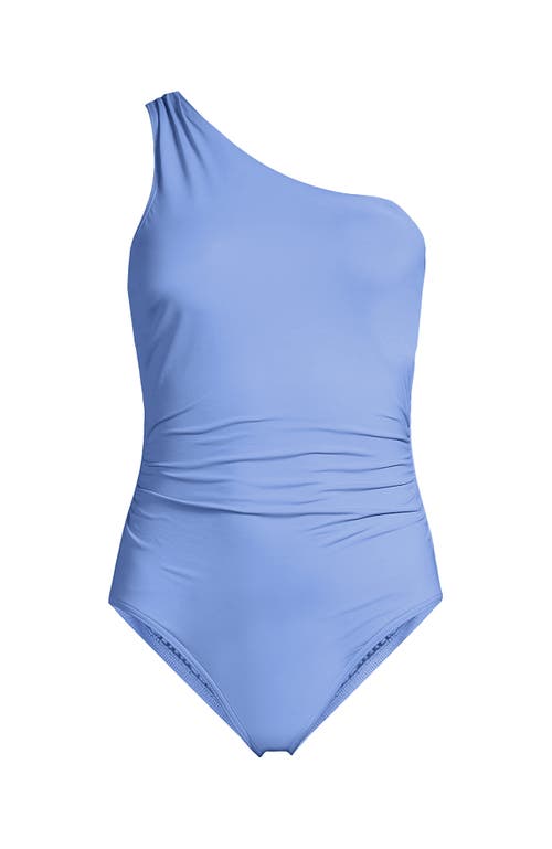 Lands' End Womens Chlorine Resistant Shirred One Shoulder One Piece Swimsuit Removable Adjustable St In Blue