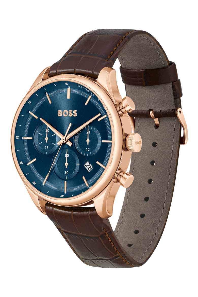 Gregor Chronograph Leather Strap Watch, 45mm, Alternate, color, BLUE SUNRAY